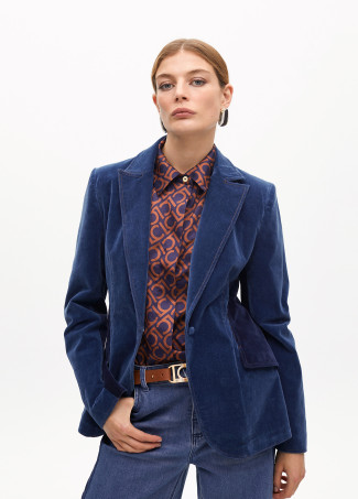 blazer-ajuste-en-velours-denim-details-lateraux-4 Εφαρμοστό Σακάκι από Τζιν με Βελούδινο Φινίρισμα - Image 1