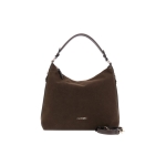 Απαλή τσάντα με εφέ σουέτ, σκούρο καφέ