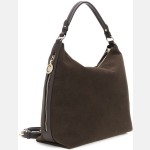 Απαλή τσάντα με εφέ σουέτ, σκούρο καφέ - Image 2