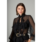 MILLEFEUILLE SHIRT – Μαύρο See-Through Πουκάμισο με Βολάν