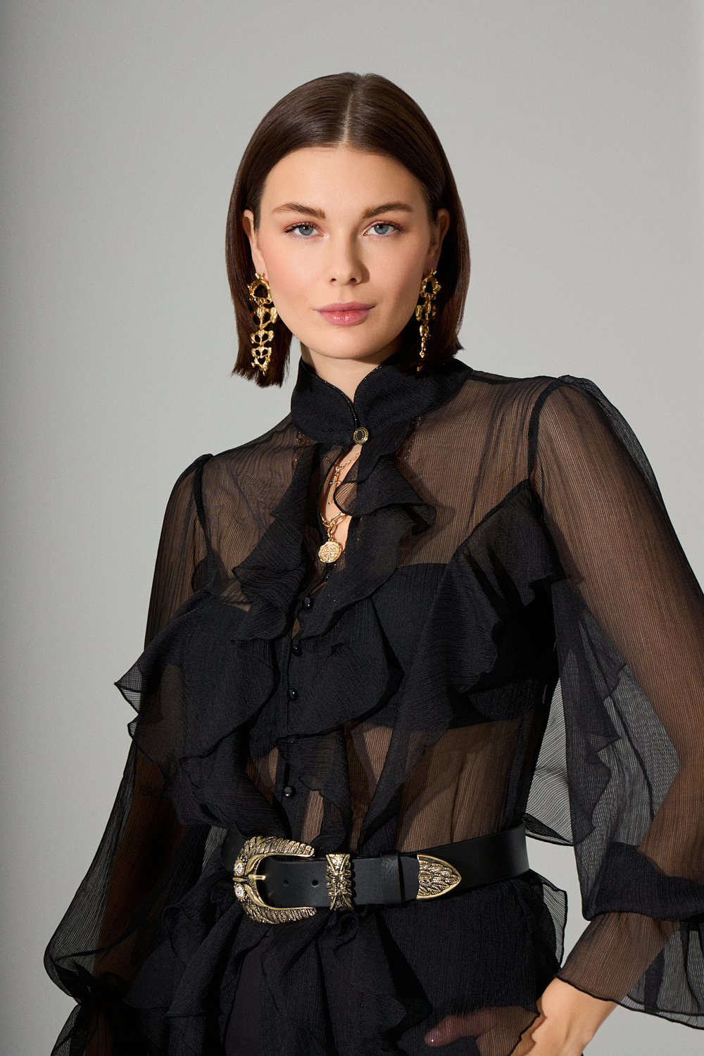 irous_14_01_5554 MILLEFEUILLE SHIRT – Μαύρο See-Through Πουκάμισο με Βολάν - Image 1