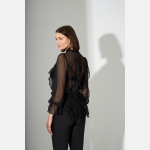 MILLEFEUILLE SHIRT – Μαύρο See-Through Πουκάμισο με Βολάν - Image 3