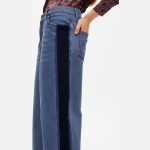 Wide-Leg Τζιν με Βελούδινες Πλαϊνές Λεπτομέρειες – Ψηλή Μέση - Image 2