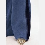 Wide-Leg Τζιν με Βελούδινες Πλαϊνές Λεπτομέρειες – Ψηλή Μέση - Image 4